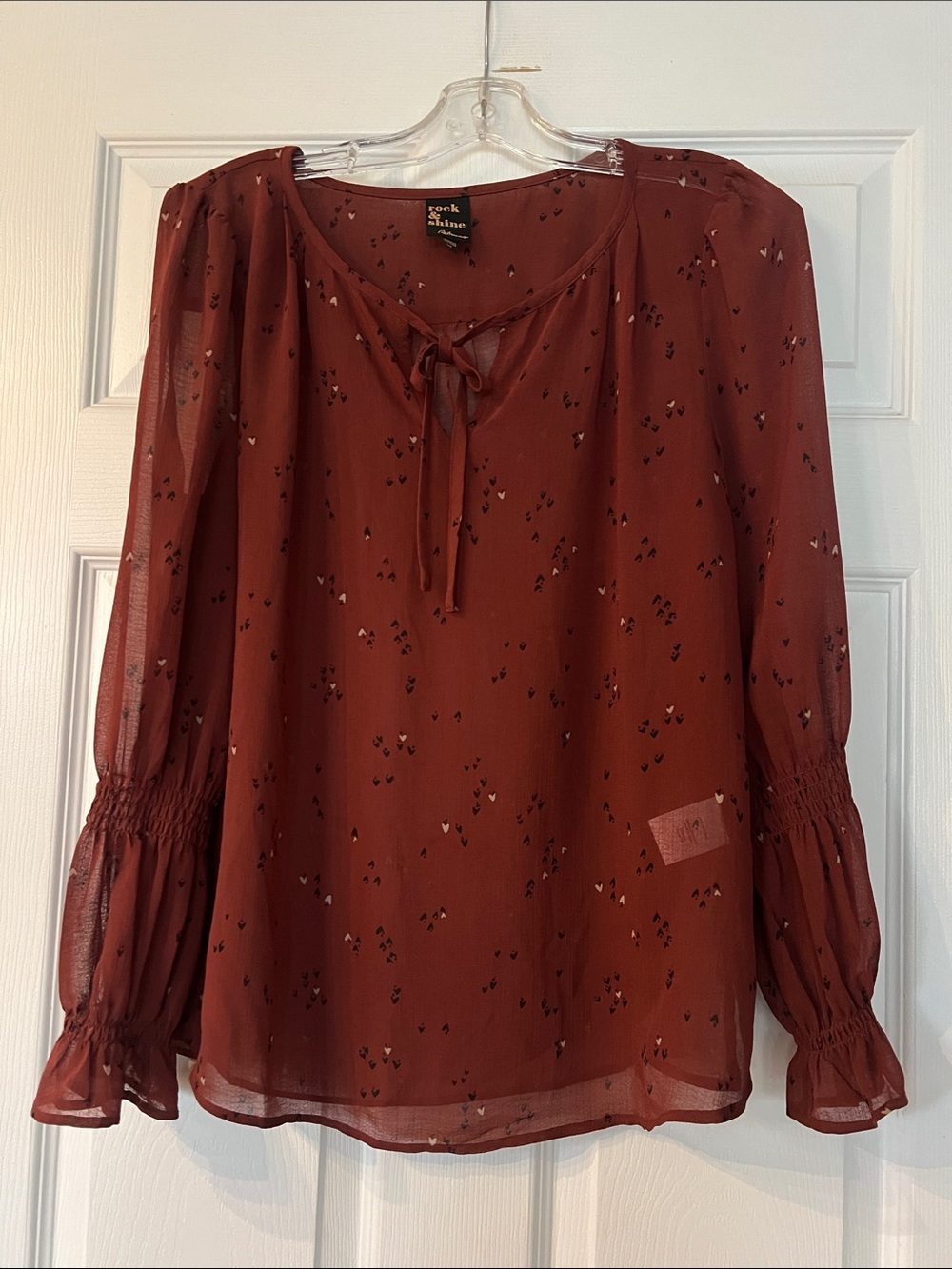 Reitmans Burnt Orange Sheer Tie-Neck Blouse